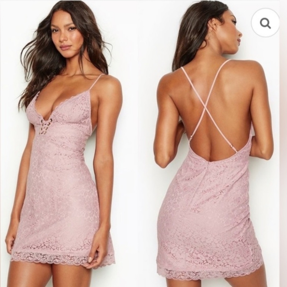 Size Small Victorias Secret Pink Lace Up Slip Dress